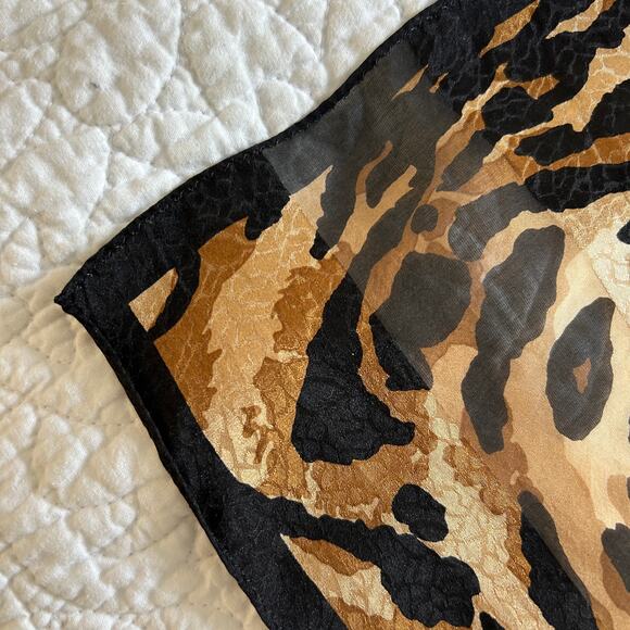Oscar De La Renta Long Narrow Leopard Animal Print 100% Silk Scarf wStains 52x10 - Picture 6 of 11